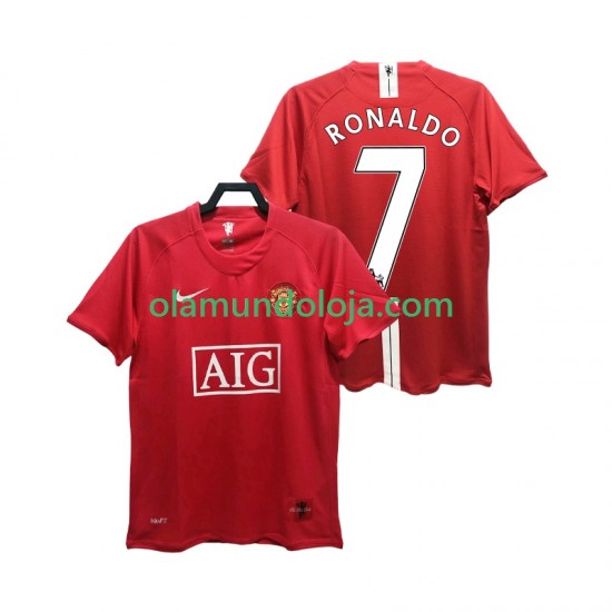 Camisola Manchester United RONALDO 7 Premier League 2007 Retro Homem Equipamento Primeiro 2008 Manga Curta